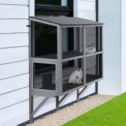 Bug-Proof Outdoor Cat Window Catio Enclosure – 2-Tier Weather-Resistant Box for Multiple Indoor Cats