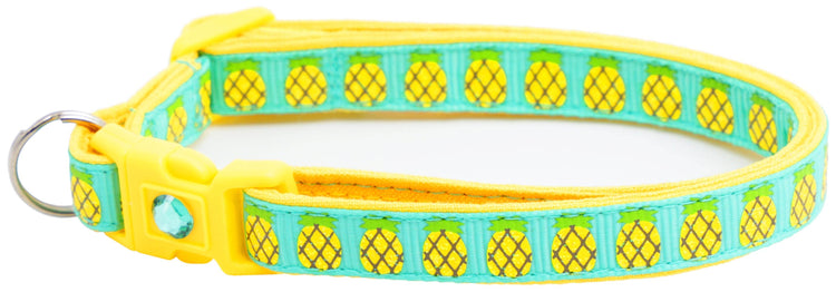 Tropical Pineapple Cat Collar – Breakaway Safety Design, Handmade - The Max & Rex Collection