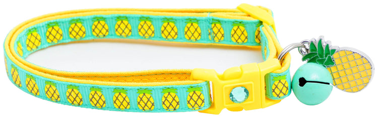 Tropical Pineapple Cat Collar – Breakaway Safety Design, Handmade - The Max & Rex Collection