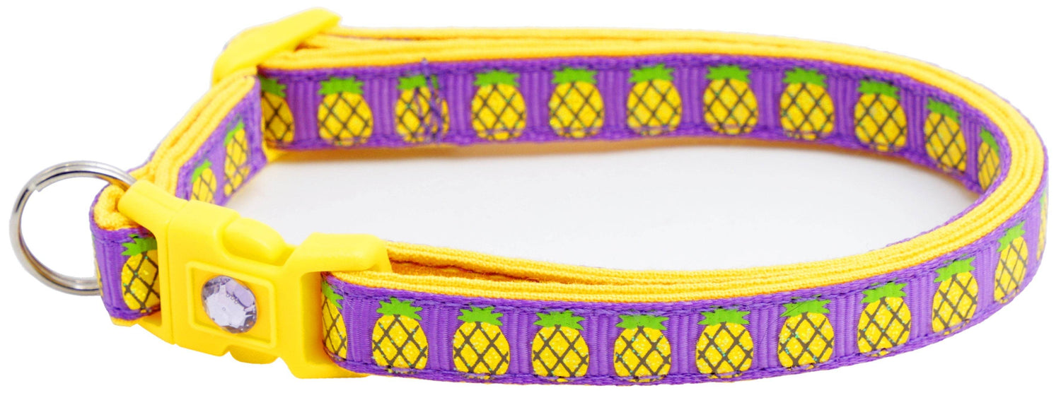 Tropical Pineapple Cat Collar – Breakaway Safety Design, Handmade - The Max & Rex Collection