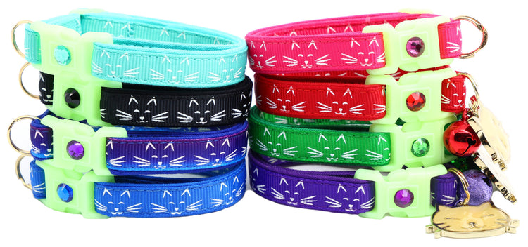 Glowing Cat Faces Breakaway Cat Collar - The Max & Rex Collection