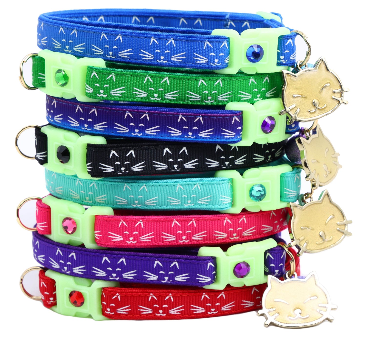 Glowing Cat Faces Breakaway Cat Collar - The Max & Rex Collection