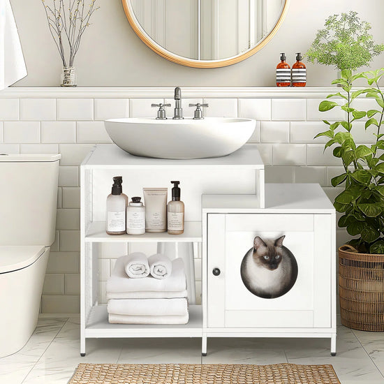 Bathroom Sink Cat Litter Box Enclosure & Storage Cabinet – Hidden Litter House for Large Cats