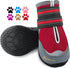 Red and gray pet shoes with black sole on a white background, featuring the brand &
