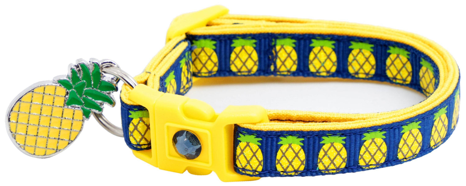 Tropical Pineapple Cat Collar – Breakaway Safety Design, Handmade - The Max & Rex Collection