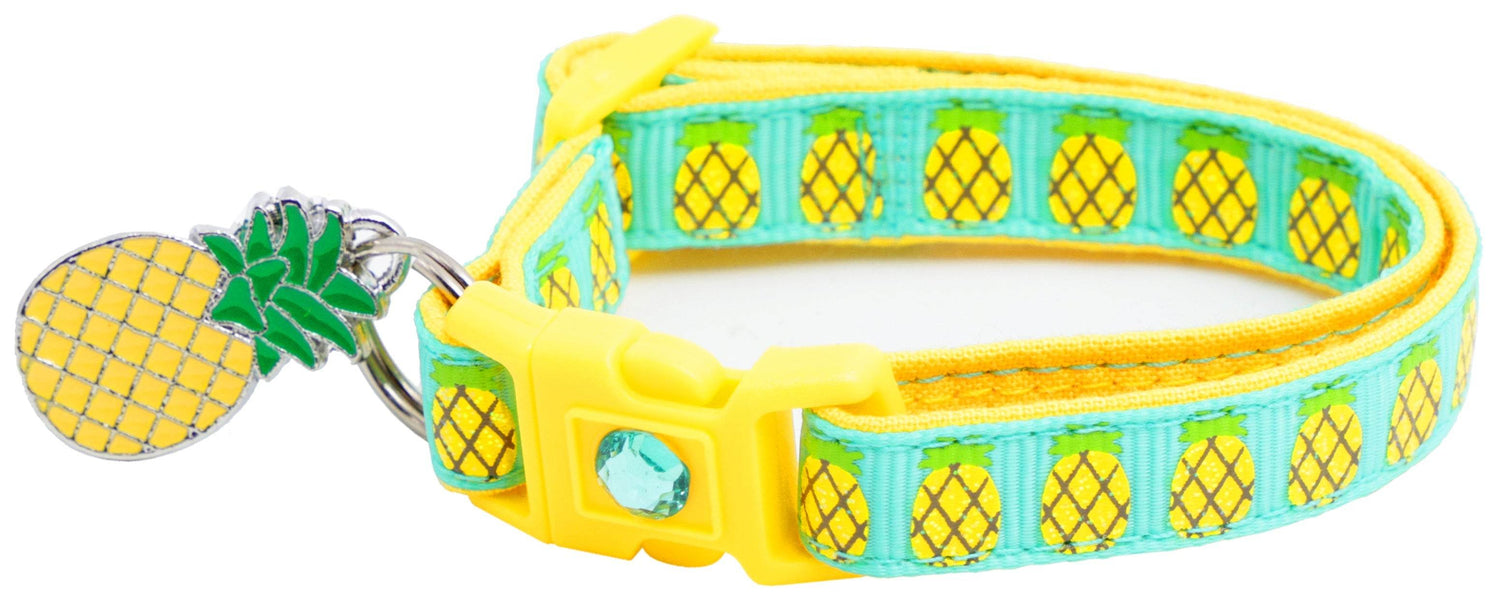 Tropical Pineapple Cat Collar – Breakaway Safety Design, Handmade - The Max & Rex Collection