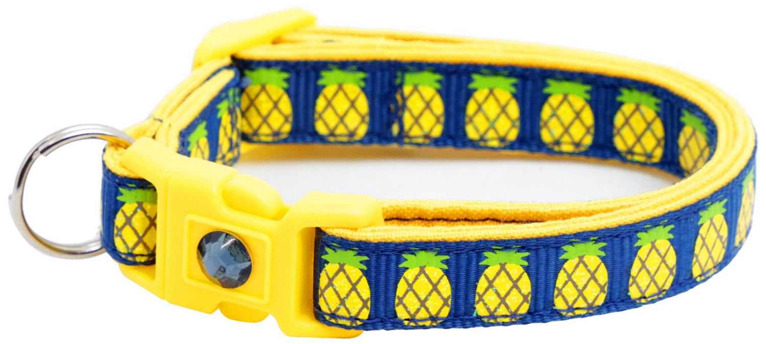 Tropical Pineapple Cat Collar – Breakaway Safety Design, Handmade - The Max & Rex Collection