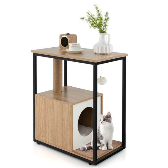 Modern Cat End Table with Scratching Post - The Max & Rex Collection