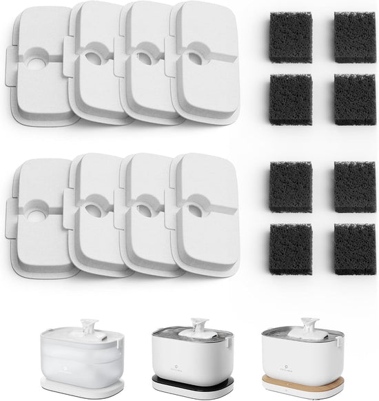 Replacement Filters for Dockstream Cat Water Fountain PLWF005 PLWF115 PLWF105, 4 Months Set of Replacement Filters for Ultra Quiet Pet Water Fountain,White 8 Count (Pack of 1) KK21 KK21