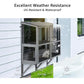 Cat house with weather resistance features shown in various conditions