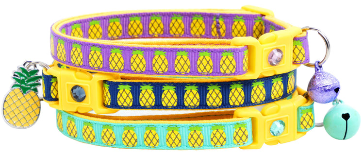 Tropical Pineapple Cat Collar – Breakaway Safety Design, Handmade - The Max & Rex Collection