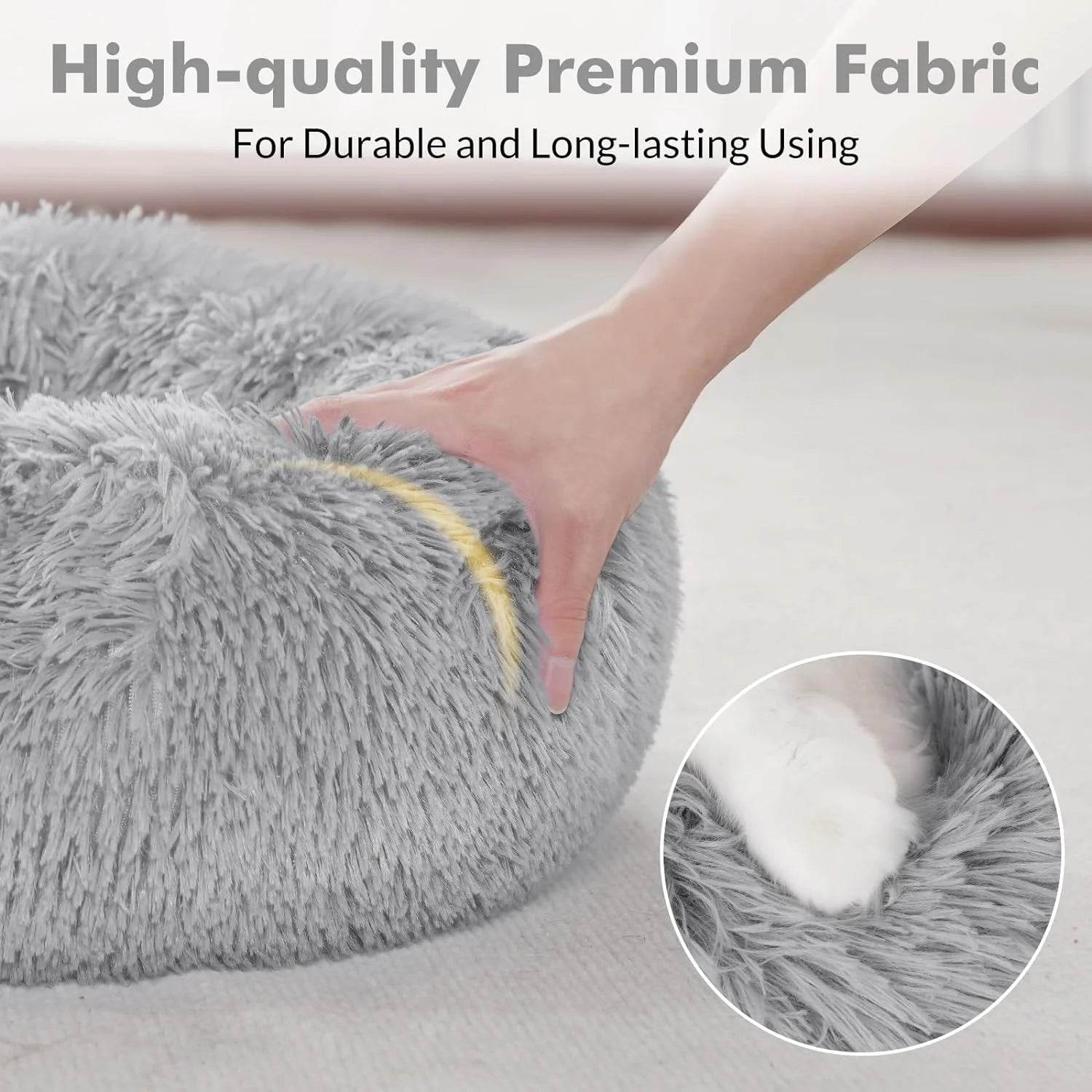 Cat Bed for Indoor Cats, Fluffy round Self Warming Calming Soft Plush Donut Cuddler Cushion Pet Bed for Small Dogs Kittens, 20 Inches - The Max & Rex Collection