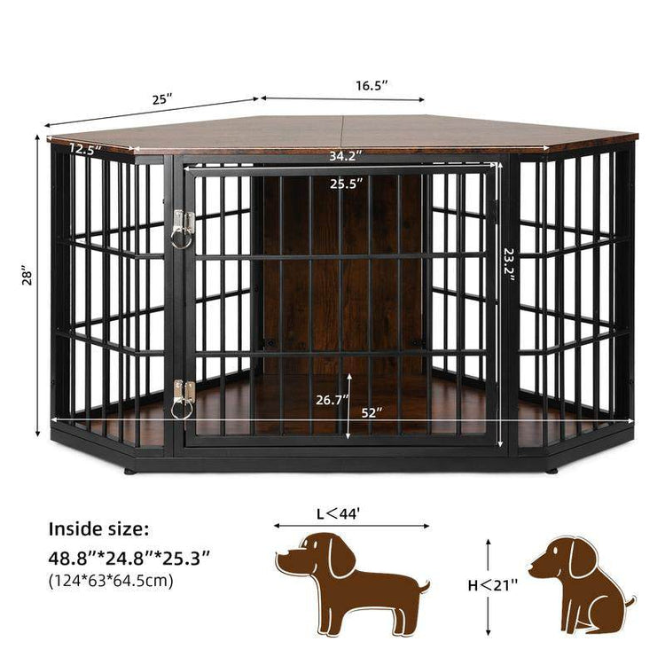 Dog crate with dimensions labeled on a white background