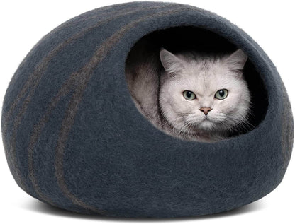 MEOWFIA Cat Cave – Premium Felt Cat Bed for Indoor Cats, Handmade 100% Merino Wool (Medium, Dark Grey) - The Max & Rex Collection