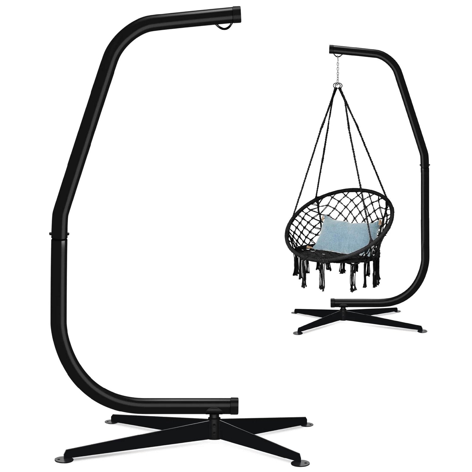 Metal Hanging Hammock C-Stand - Offset Base, Weather-Resistant, Black - The Max & Rex Collection