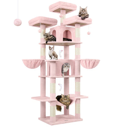 CT81F Big Cat Tower for Indoor Cats, XXL Cat Tree with Scratching Post, Hammock, Perches, Condos, and Hanging Baskets for Multiple Adult Cats