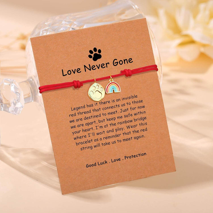 Pet Memorial Bracelet with Rainbow Bridge & Paw Print Charm - Adjustable Red String Pet Loss Gift | Dog Cat Memory Jewelry - The Max & Rex Collection