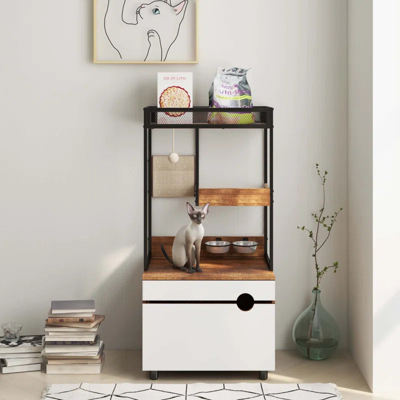 Zarrah Cat Litter Box Enclosures with Cat Tree Tower, Cat Furniture ,Cat Cabinet