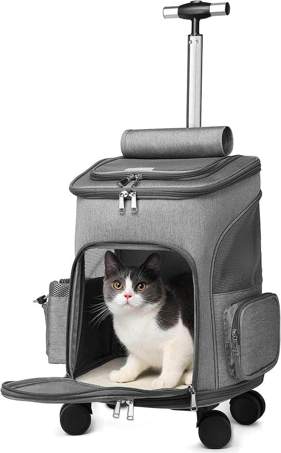 GJEASE Airline Approved Pet Carrier Backpack with Wheels(Large Space),Rolling Backpack with Durable Handle and Flexible Wheels,Breathable Durable Mesh Panels(Most Airplane Approved) - The Max & Rex Collection