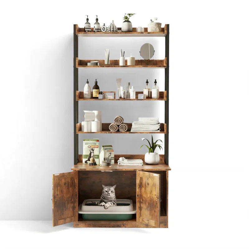 Litter Box Enclosure with Shelves and Doors
