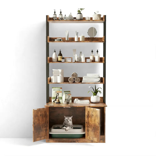 Litter Box Enclosure with Shelves and Doors