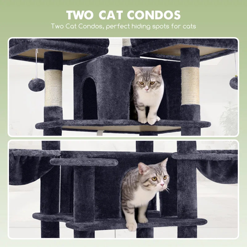 CT81F Big Cat Tower for Indoor Cats, XXL Cat Tree with Scratching Post, Hammock, Perches, Condos, and Hanging Baskets for Multiple Adult Cats