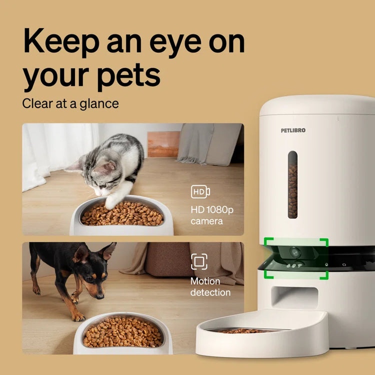 Granary WIFI Smart Phone Control Automatic Cat & Dog Feeder with Camera, White, 5-L