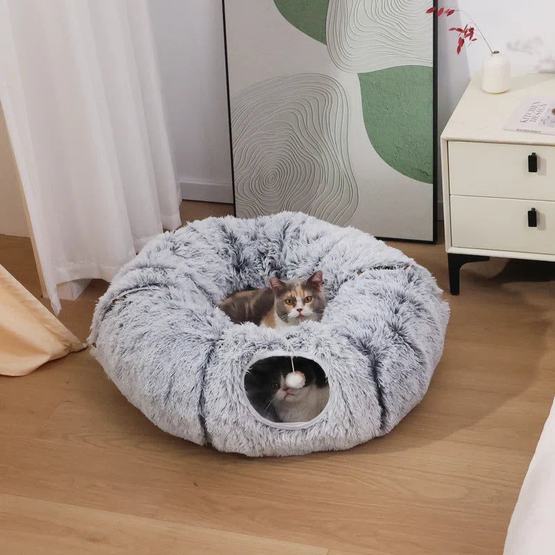 Cat Tunnel with Cat Bed for Indoor Cats, Multifunctional Cat Playground Toys Hideplace for Small Medium Large Cats