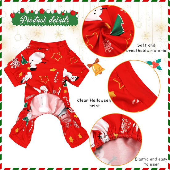 3 Pieces Christmas Dog Pajamas Dog Jumpsuit Santa Snowman Pet Clothes Christmas Pet Pajamas Holiday Costume Jumpsuit for Puppy Cat(Snowman Pattern,M (Fit 5.5-7.7Lbs))