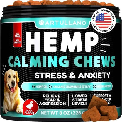 Anxiety Relief Treats for Dogs — Natural Calming Supplement with Hemp, Valerian & Chamomile