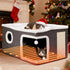 Heated Cat House, Adjustable Temperature Cat Heating Bed with Cozy Cave & Scratching Board, Foldable Cat Hideaway with Removeable Heating Pad