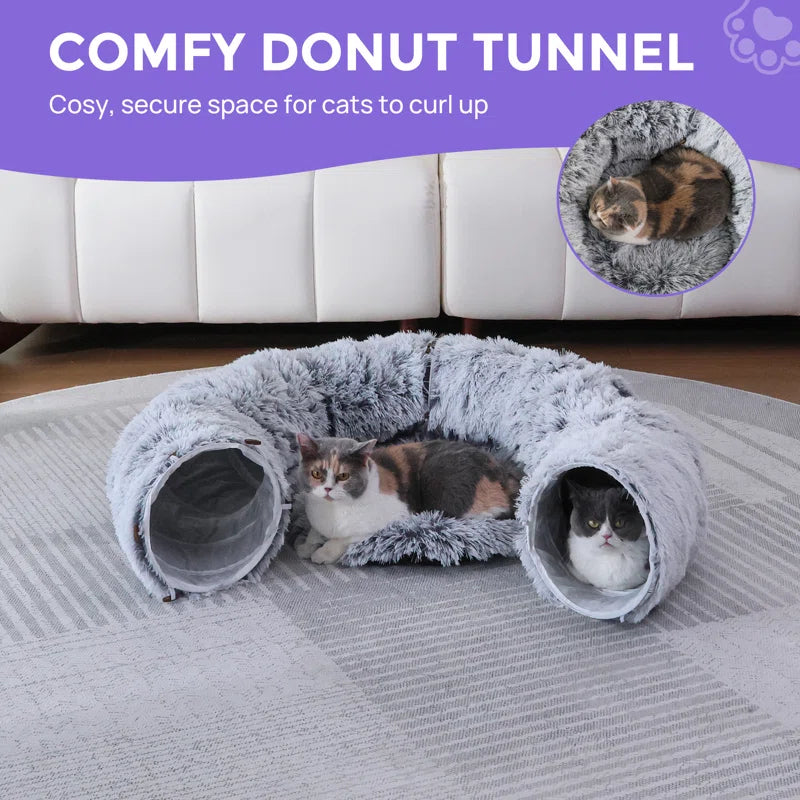 Cat Tunnel with Cat Bed for Indoor Cats, Multifunctional Cat Playground Toys Hideplace for Small Medium Large Cats