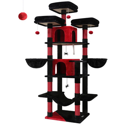 CT81F Big Cat Tower for Indoor Cats, XXL Cat Tree with Scratching Post, Hammock, Perches, Condos, and Hanging Baskets for Multiple Adult Cats