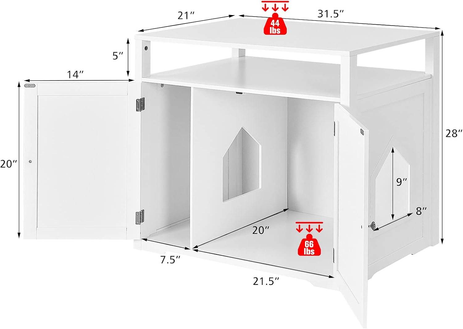 PETSITE Litter Box Enclosure, Cat Litter Box Furniture Hidden with Shelf for Large Cats, Modern Wood Pet Crate Cat Washroom Cabinet End Table, White - The Max & Rex Collection