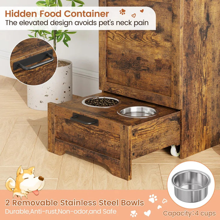 Pet Food Cabinet,Dog Feeding Station with 2 Elevated Dog Bowls