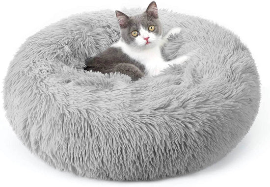 Cat Bed for Indoor Cats, Fluffy round Self Warming Calming Soft Plush Donut Cuddler Cushion Pet Bed for Small Dogs Kittens, 20 Inches - The Max & Rex Collection