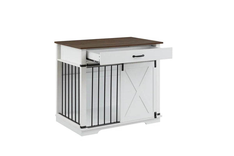 Large Dog Crate Furniture with Barn Door and 1 Drawer - The Max & Rex Collection
