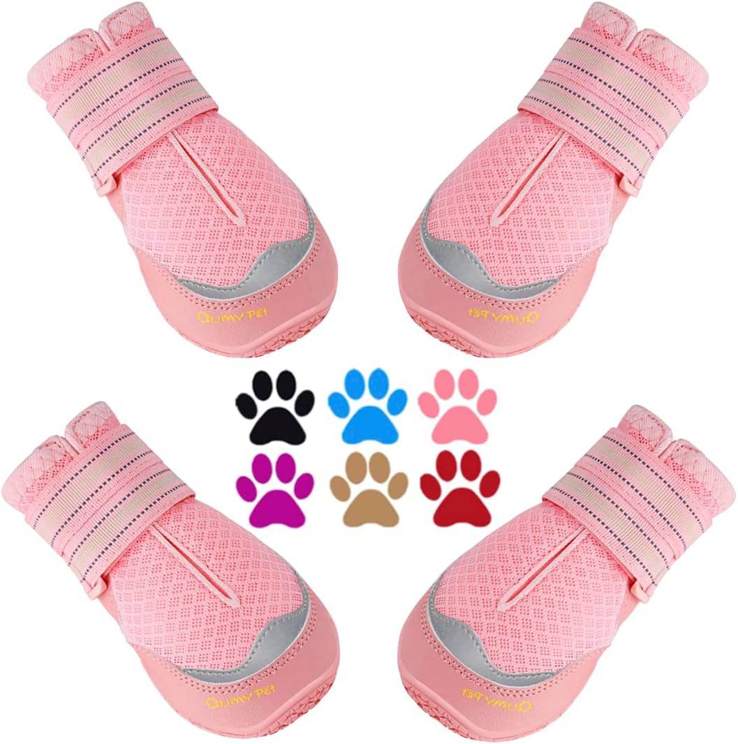 QUMY 2PCS Dog Boots for Large Dogs, Medium Dog Shoes & Paw Protectors for Hot Pavement, Summer Heat Protection, Mesh Breathable Nonslip Dog Booties for Hardfloors, Walking Running Hiking Red Size 2 - The Max & Rex Collection