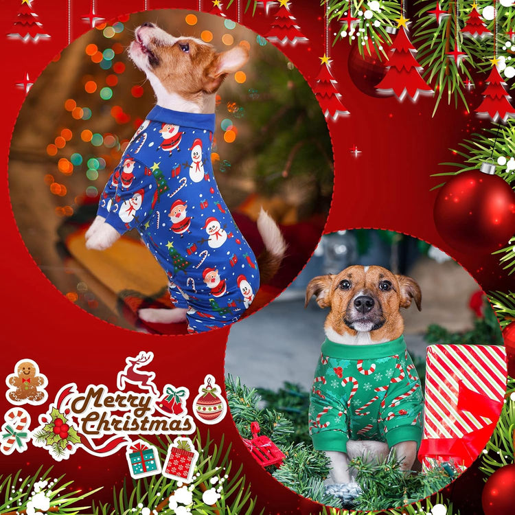 Weewooday 4 Pieces Christmas Dog Pajamas Christmas Element Puppy Clothes Santa Snowman Xmas Holiday Pet Puppy Pajamas Christmas Tree Snowflake Dog Pajama (Santa Patterns,Large)