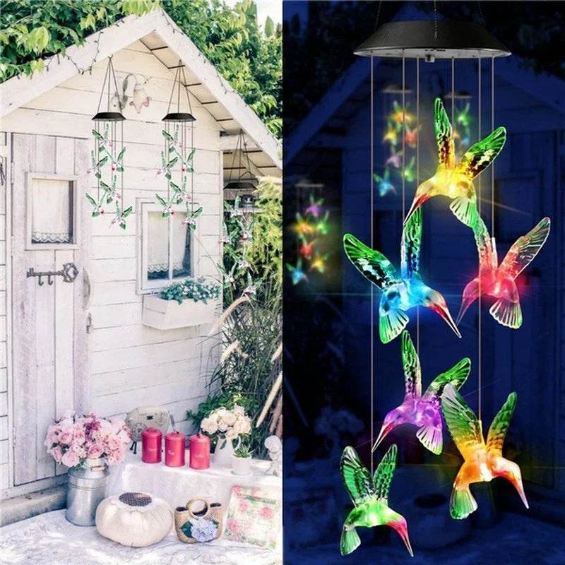 Solar Garden Wind Chime – LED Color-Changing Lights with Crystal Ball & Hummingbird Design - The Max & Rex Collection