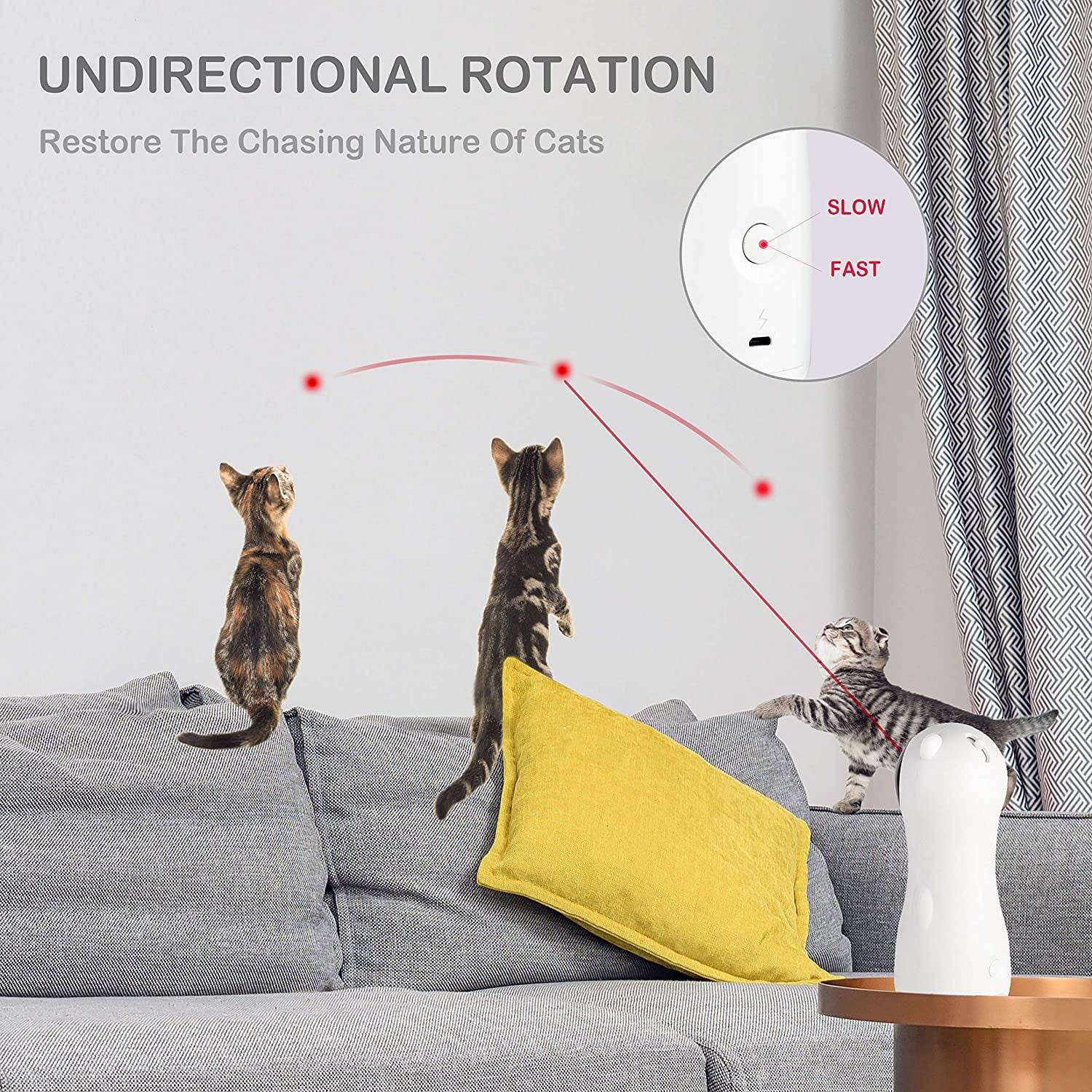 Automatic Cat Laser Toy, Interactive Pet Laser Toys for Indoor Cats and Kittens, 5 Random Patterns, USB Charging or Battery Powered, Random Rotating Light Pet Toy - The Max & Rex Collection