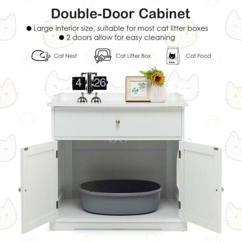 Wooden Cat Litter Box Enclosure with Drawer Side Table Furniture - The Max & Rex Collection