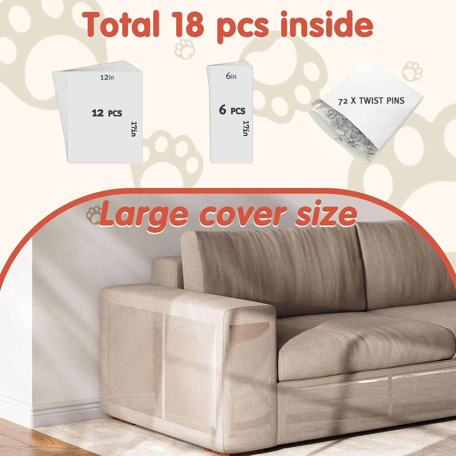 18-Piece Cat Scratch Protector – Transparent Sofa Guard – The Max
