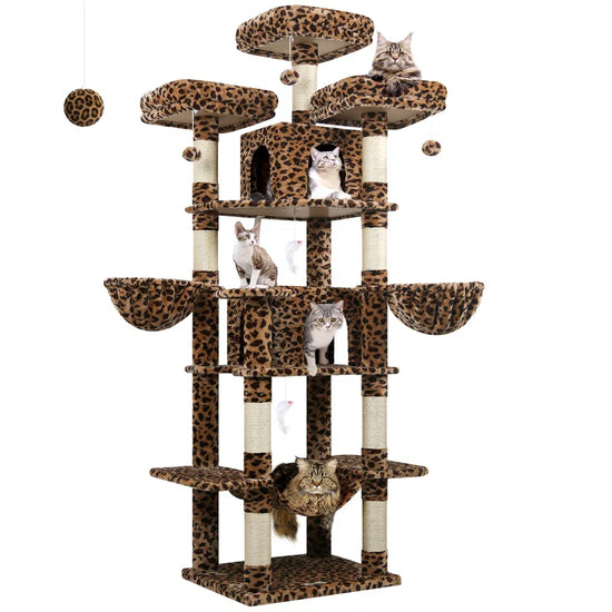 CT81F Big Cat Tower for Indoor Cats, XXL Cat Tree with Scratching Post, Hammock, Perches, Condos, and Hanging Baskets for Multiple Adult Cats