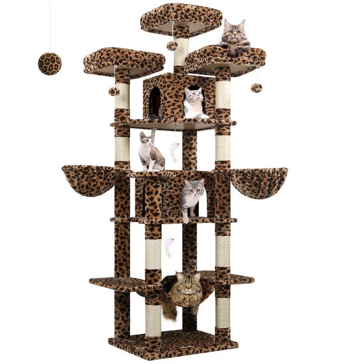 CT81F Big Cat Tower for Indoor Cats, XXL Cat Tree with Scratching Post, Hammock, Perches, Condos, and Hanging Baskets for Multiple Adult Cats