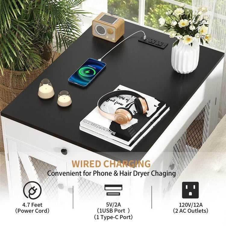 Furniture-Style Wooden Dog Crate End Table with USB Charging, Storage Drawer & Double Latch – For Medium Dogs up to 40 lbs - The Max & Rex Collection