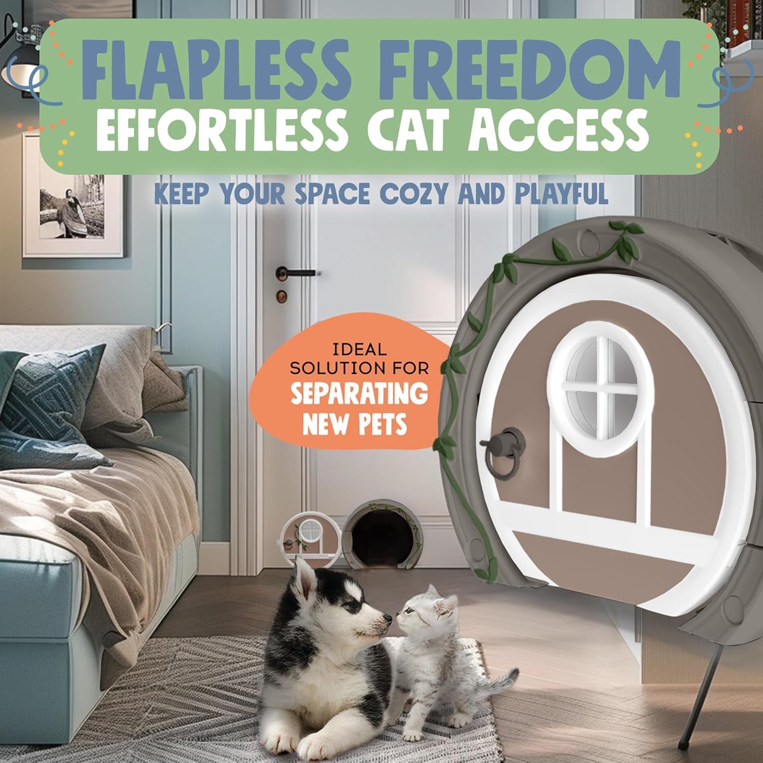 Gnome® Door Cat Door for Interior Doors - Stylish & Functional with No Flap, Lockable, and Easy Installation, Spacious Large Kitty Door for Cats up to 20 Lbs, Private and Comfortable Pet Door