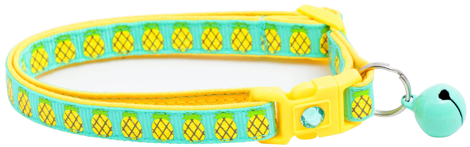 Tropical Pineapple Cat Collar – Breakaway Safety Design, Handmade - The Max & Rex Collection