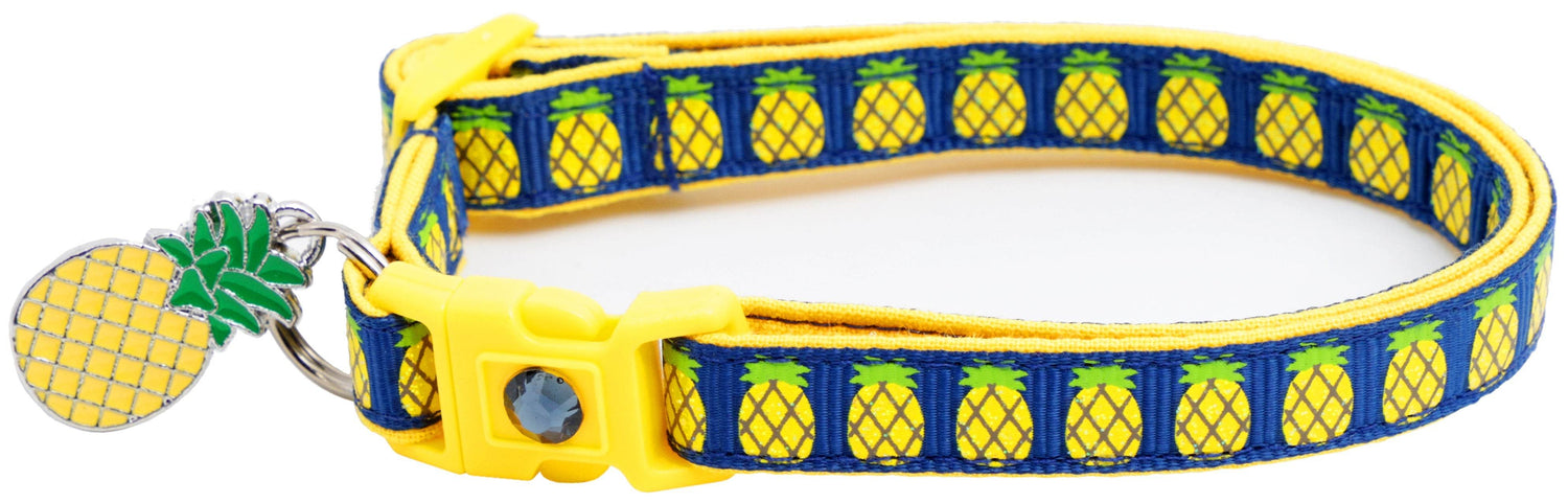 Tropical Pineapple Cat Collar – Breakaway Safety Design, Handmade - The Max & Rex Collection