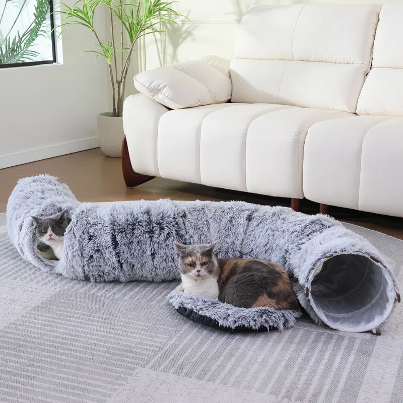 Cat Tunnel with Cat Bed for Indoor Cats, Multifunctional Cat Playground Toys Hideplace for Small Medium Large Cats